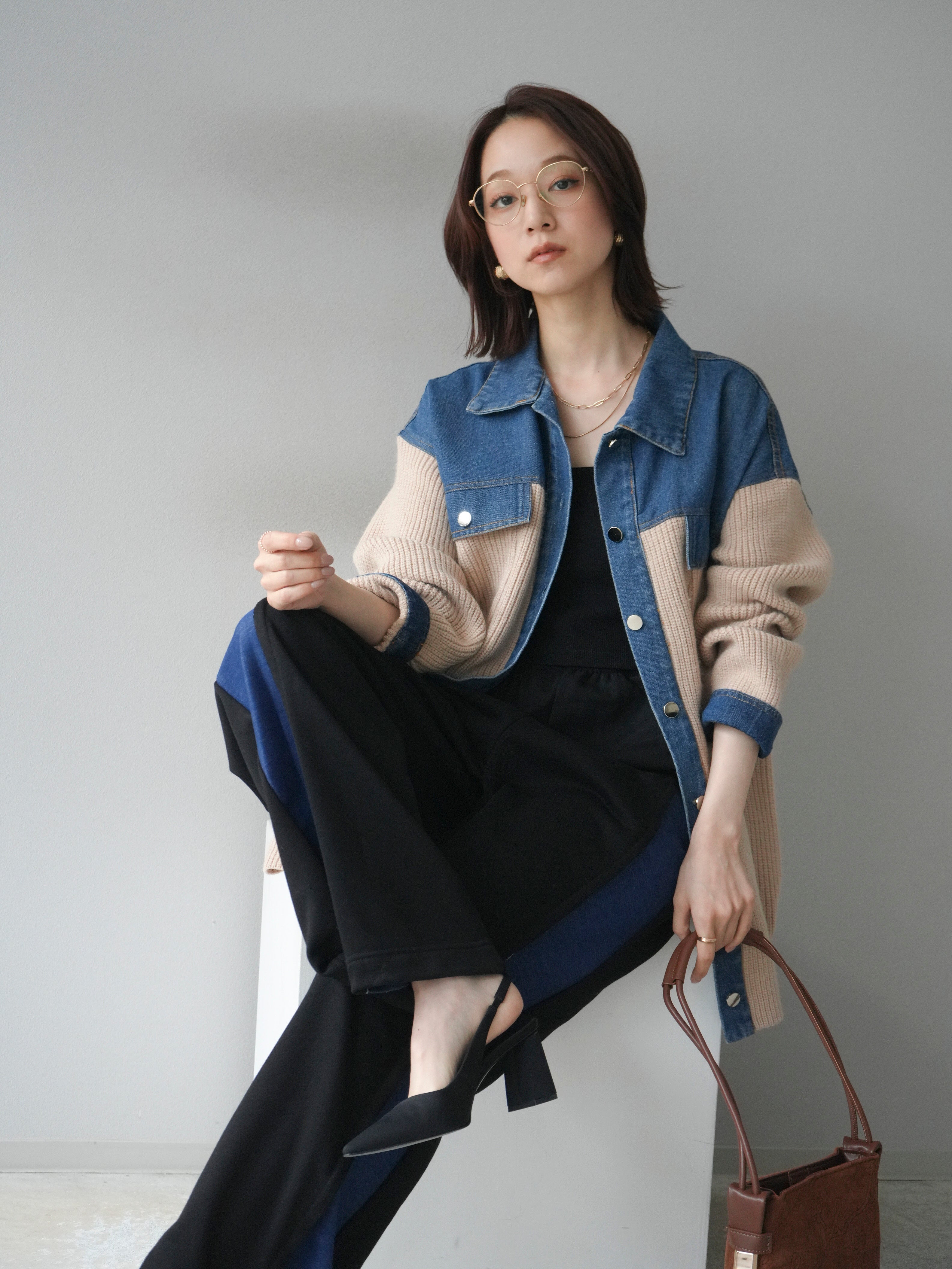 予約]デニム襟付きニットジャケット/beige – Lumier