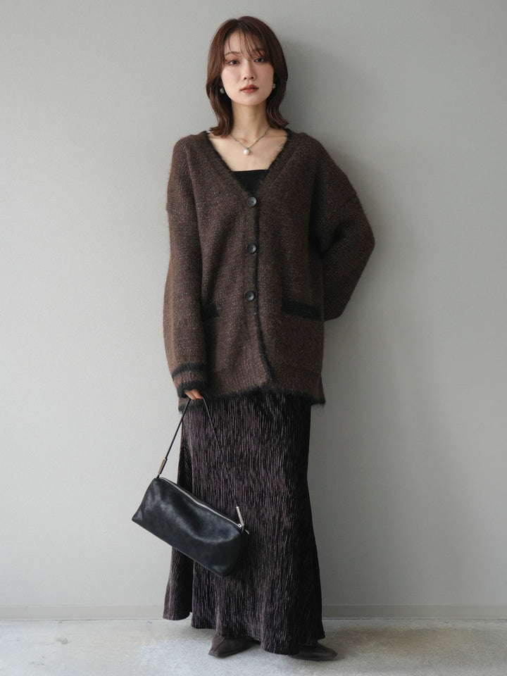 [予約]バイカラーラメニットカーディガン/brown