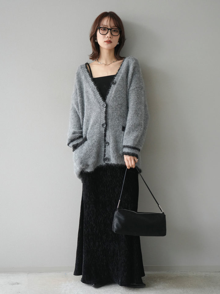 [予約]バイカラーラメニットカーディガン/gray