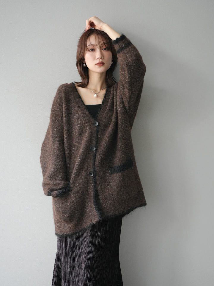[予約]バイカラーラメニットカーディガン/brown