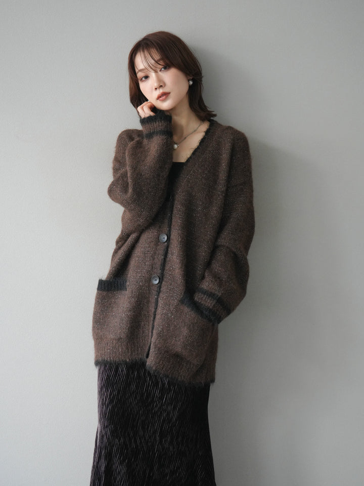 [予約]バイカラーラメニットカーディガン/brown
