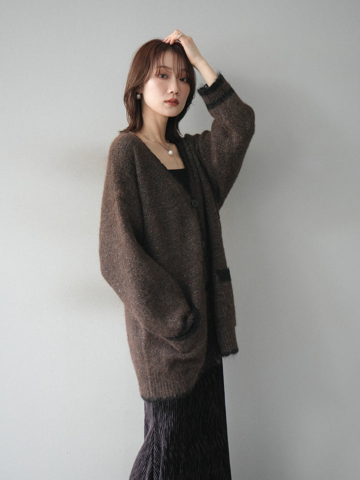 [予約]バイカラーラメニットカーディガン/brown