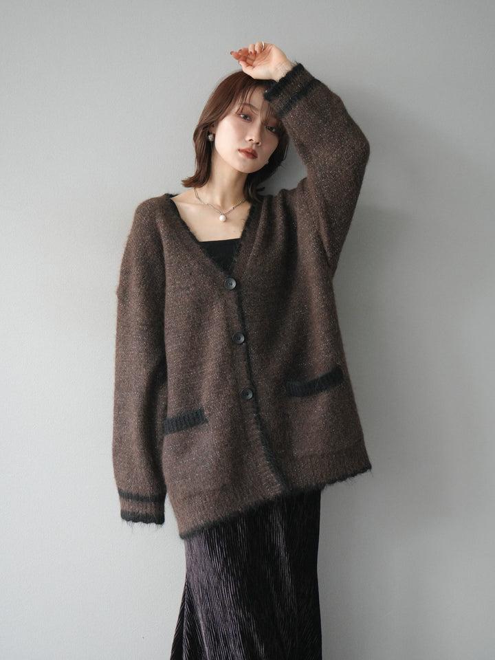 [予約]バイカラーラメニットカーディガン/brown