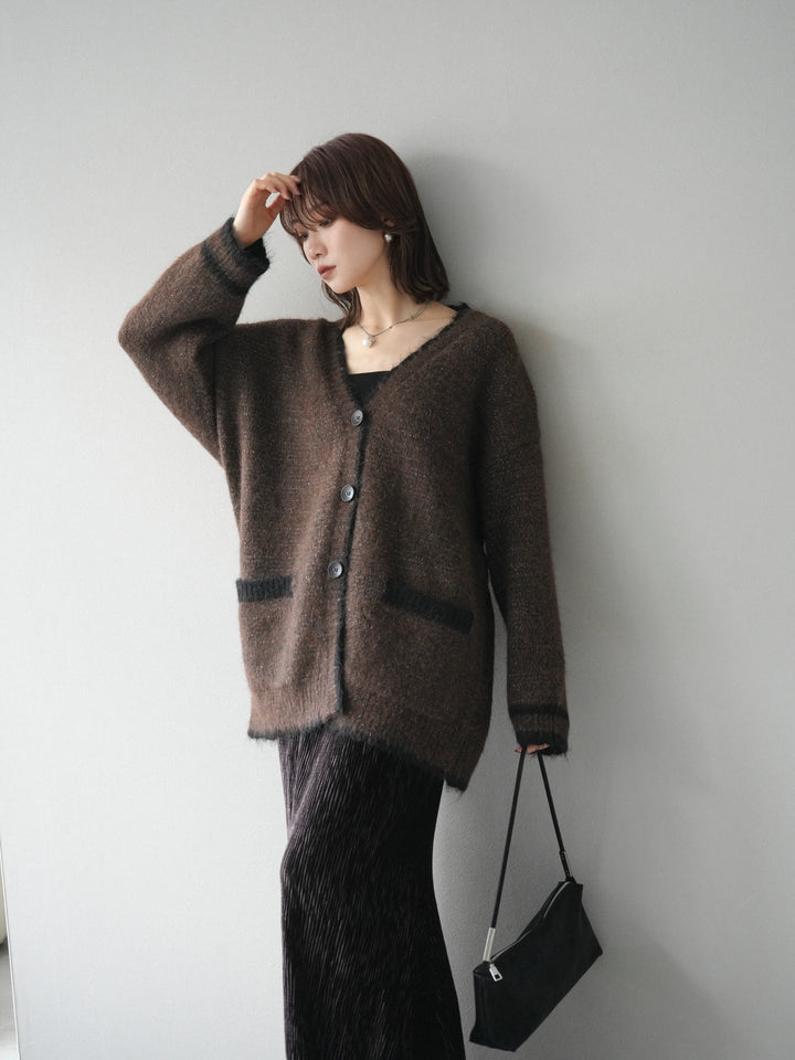 [予約]バイカラーラメニットカーディガン/brown