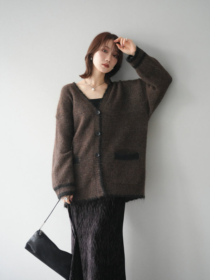 [予約]バイカラーラメニットカーディガン/brown