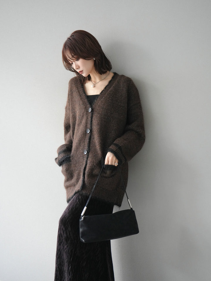 [予約]バイカラーラメニットカーディガン/brown