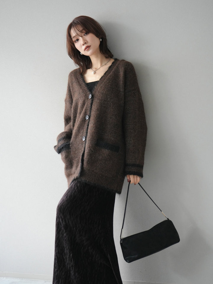 [予約]バイカラーラメニットカーディガン/brown