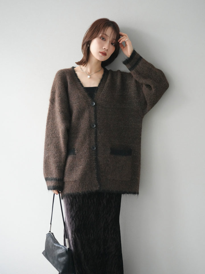 [予約]バイカラーラメニットカーディガン/brown