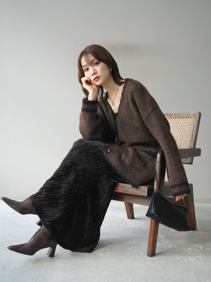 [予約]バイカラーラメニットカーディガン/brown