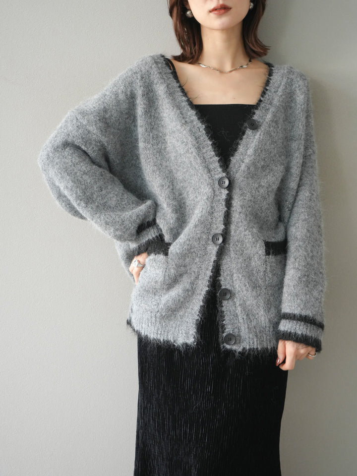 [予約]バイカラーラメニットカーディガン/gray