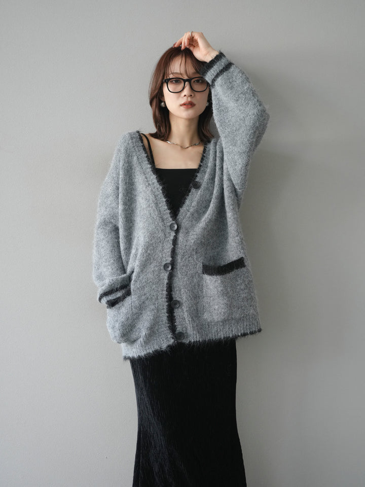 [予約]バイカラーラメニットカーディガン/gray