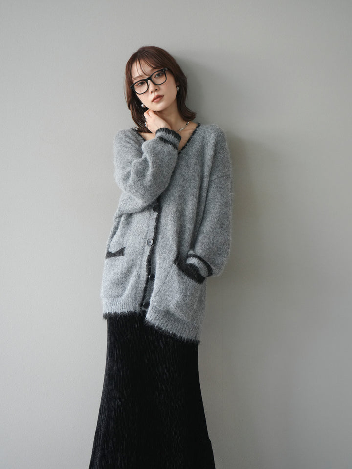 [予約]バイカラーラメニットカーディガン/gray