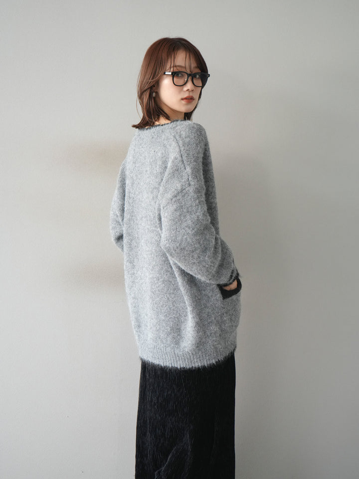 [予約]バイカラーラメニットカーディガン/gray