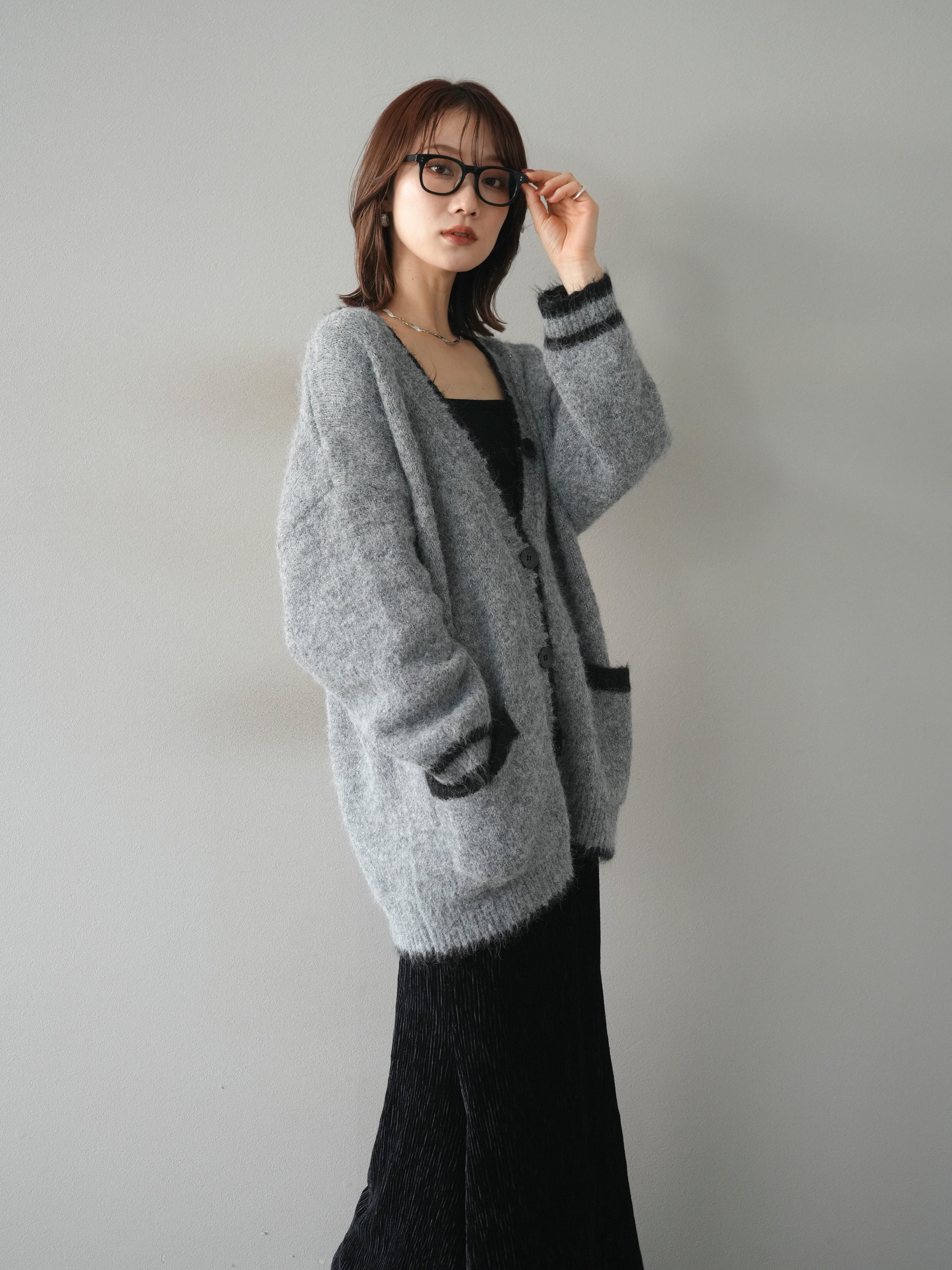 【新品未使用】yori バイカラーカーディガン　グレー　38 新品 yori バイカラーカーディガン【2024AW】 グレー 38