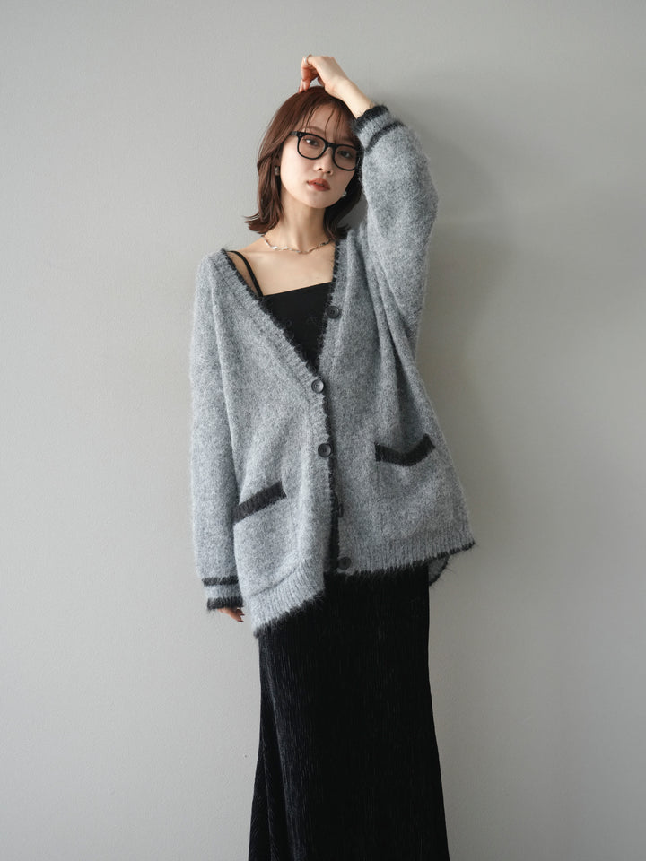 [予約]バイカラーラメニットカーディガン/gray