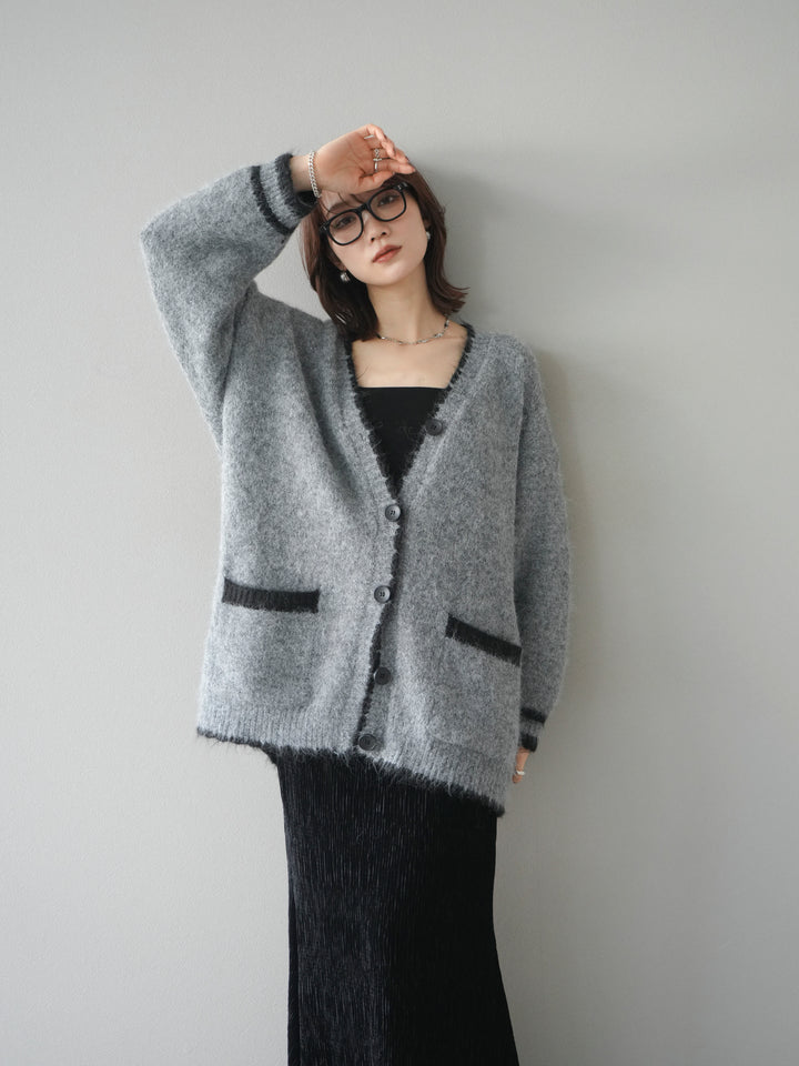 [予約]バイカラーラメニットカーディガン/gray