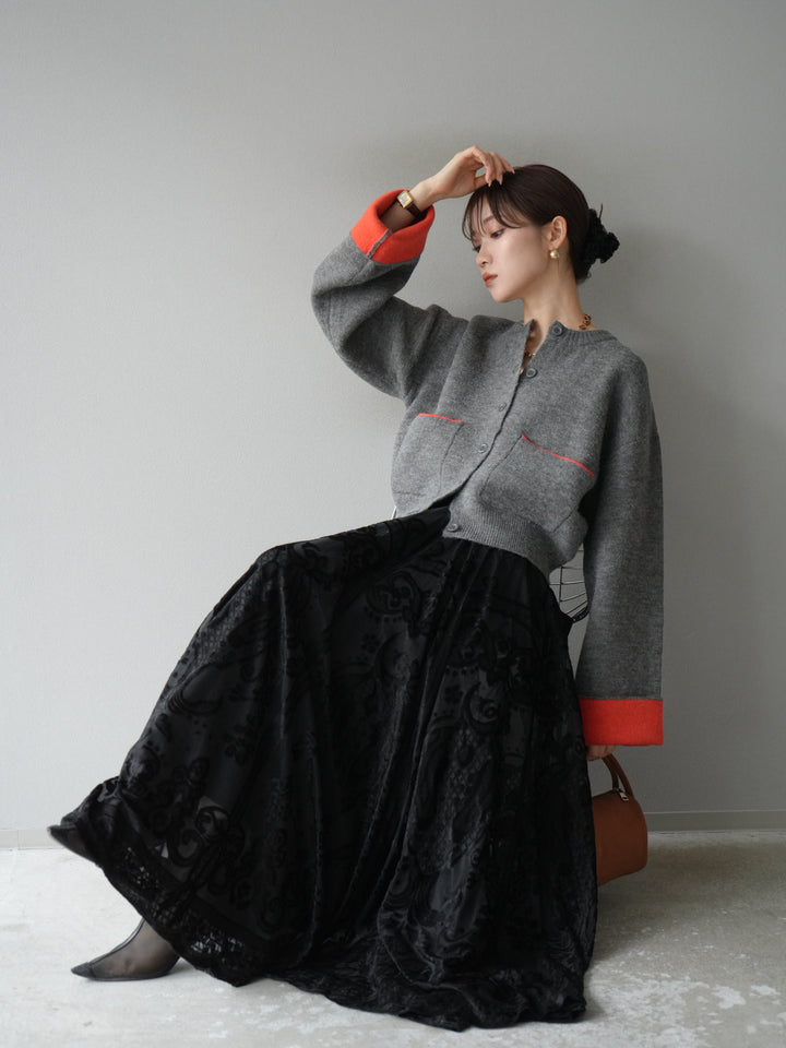 [予約]バイカラーオーバーニットカーディガン/チャコール