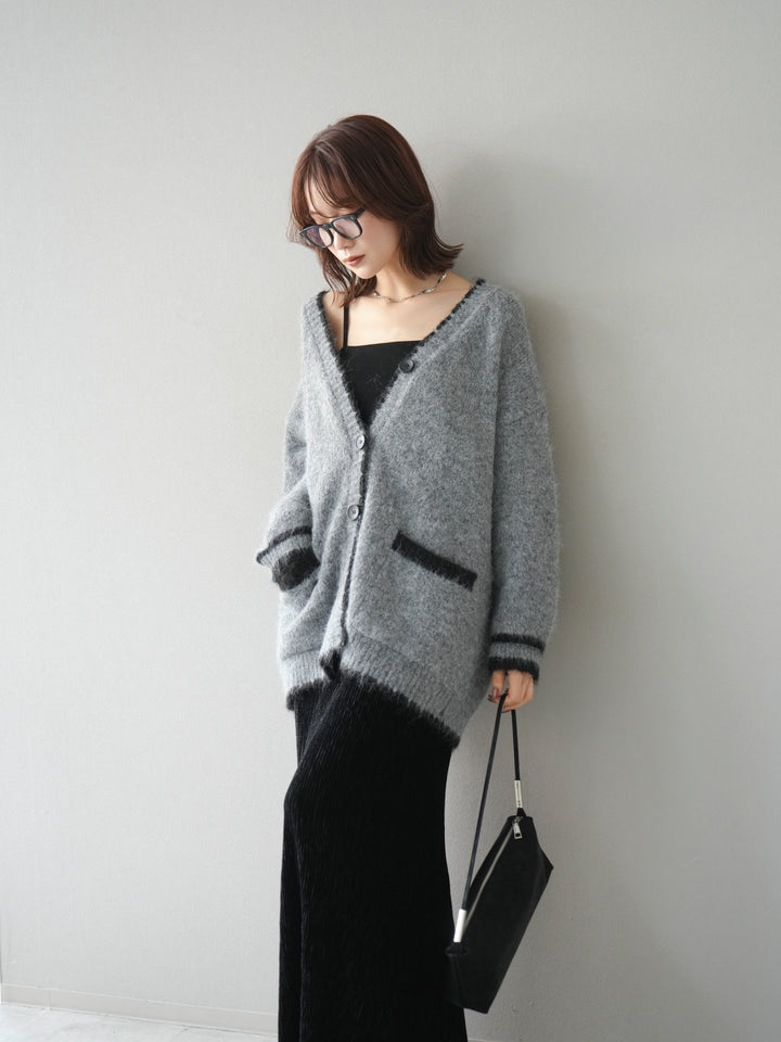 [予約]バイカラーラメニットカーディガン/gray