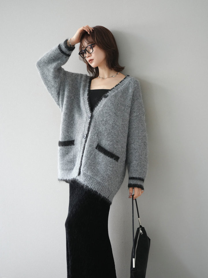 [予約]バイカラーラメニットカーディガン/gray