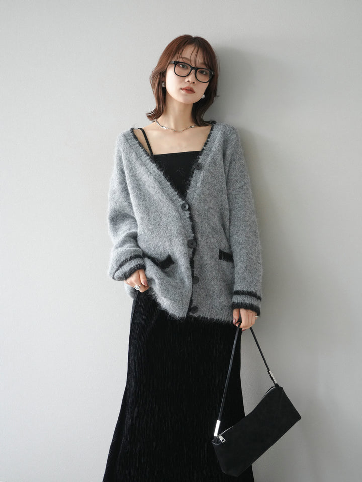 [予約]バイカラーラメニットカーディガン/gray