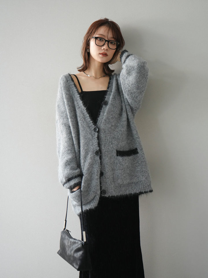 [予約]バイカラーラメニットカーディガン/gray