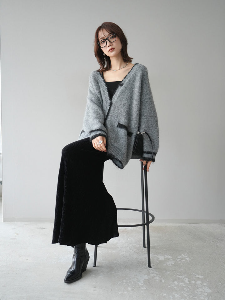 [予約]バイカラーラメニットカーディガン/gray