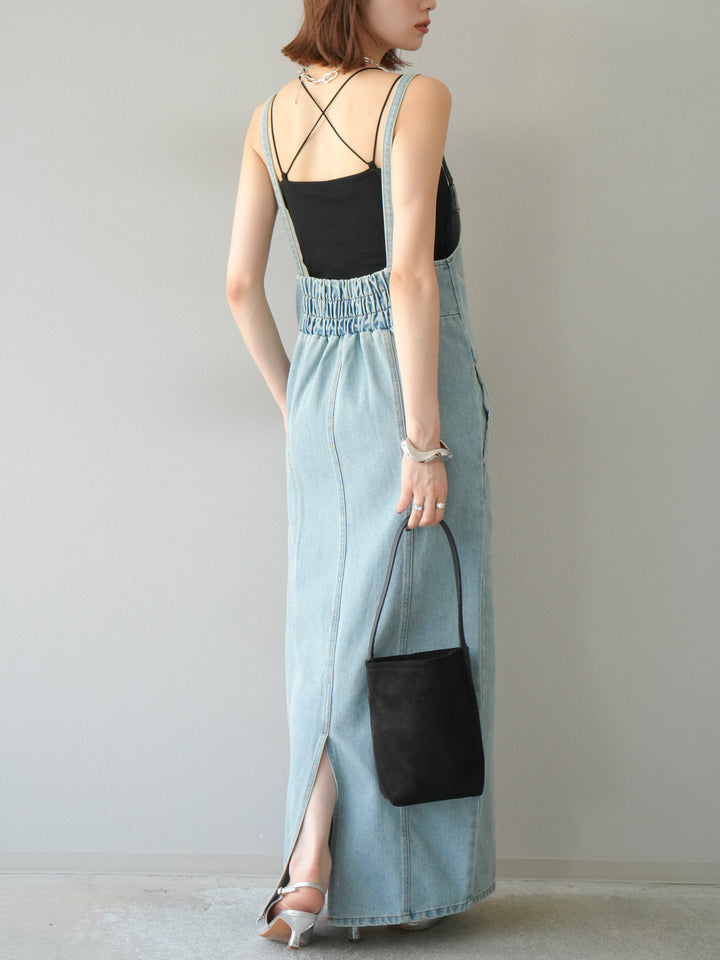 【預購】不對稱牛仔洋裝/奶白色