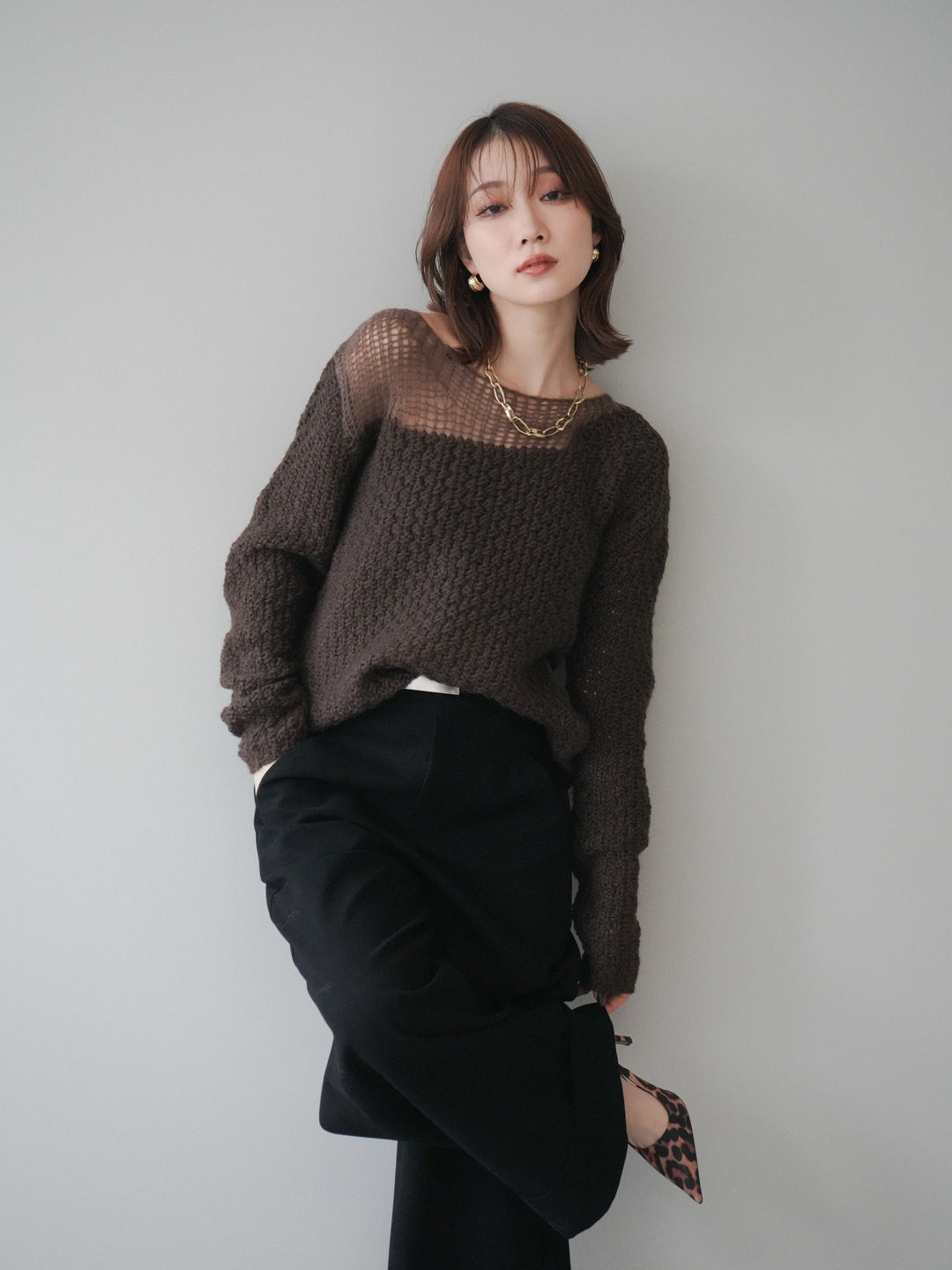 [予約]ダメージデザインニットプルオーバー/brown