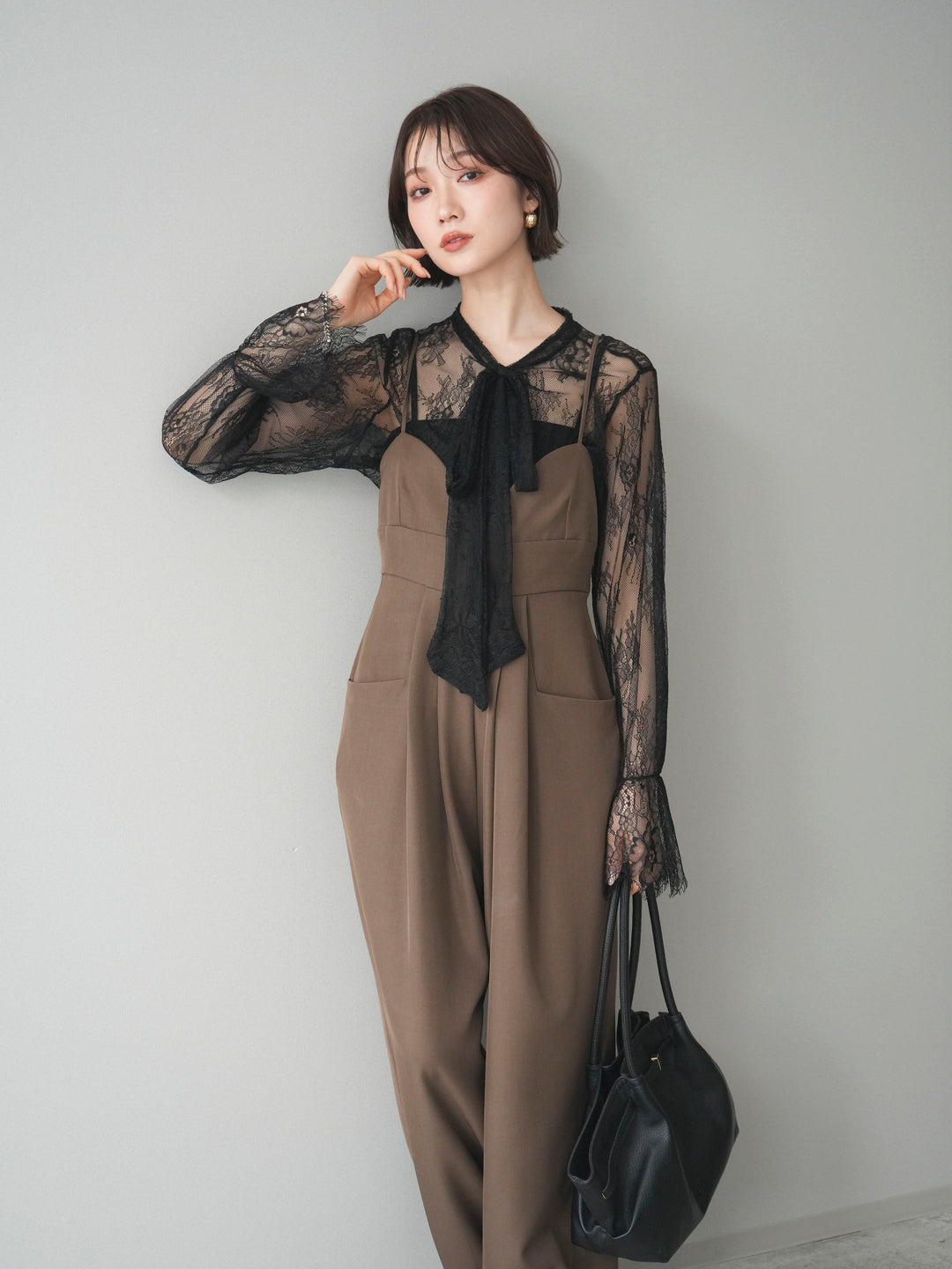 [予約]バックデザインサロペット/brown