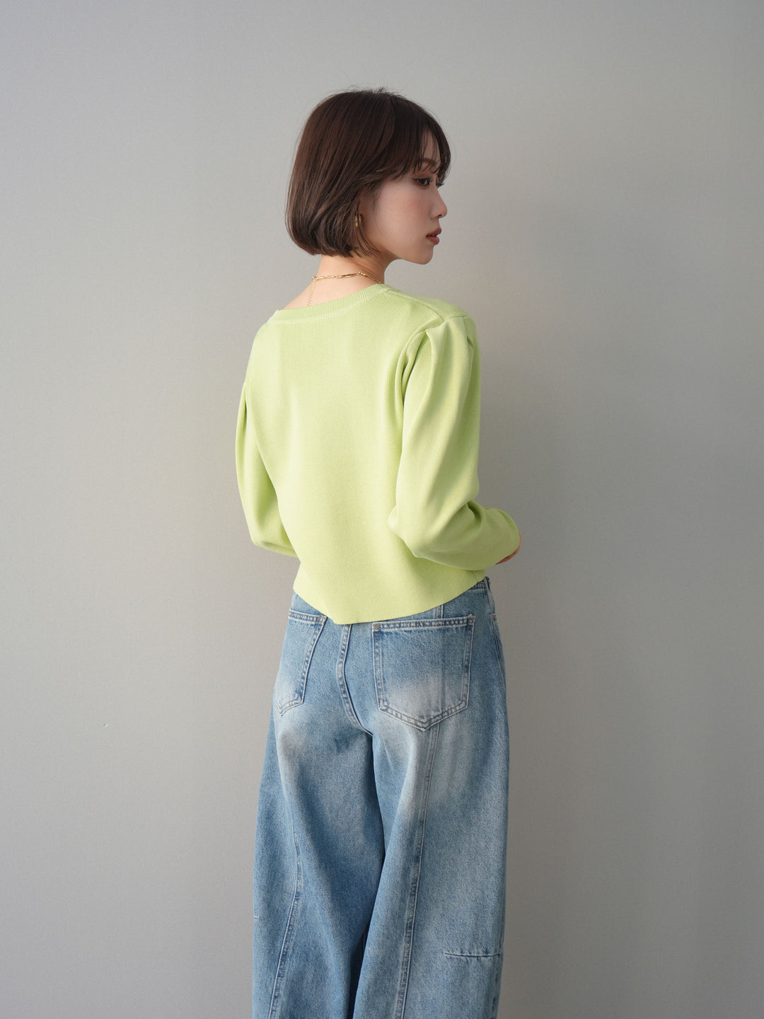 [予約]クリアボタンタックニットカーディガン/lime