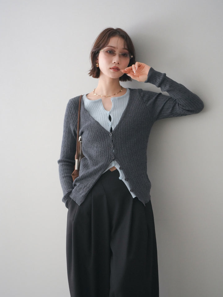 [予約]バイカラーレイヤードニットカーディガン/gray