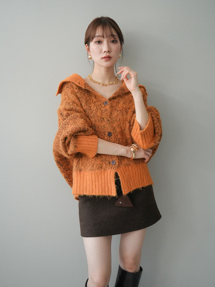 [予約]リブ切替メランジニットカーディガン/orange
