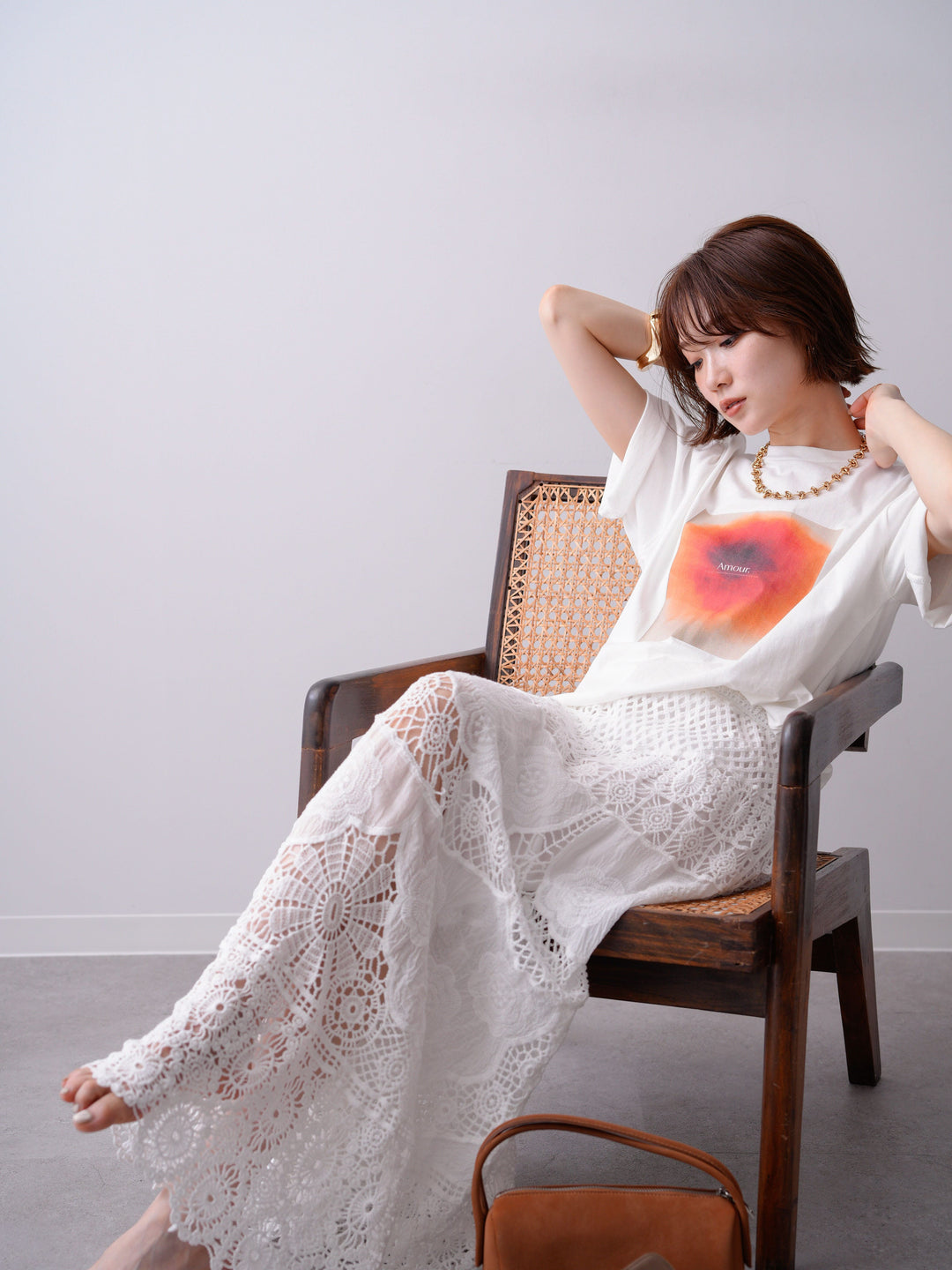 [SET]ニュアンスフローラルフォトTEE+クロシェマキシスカート(2set)