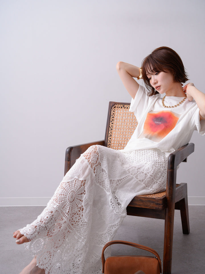 [SET]ニュアンスフローラルフォトTEE+クロシェマキシスカート(2set)