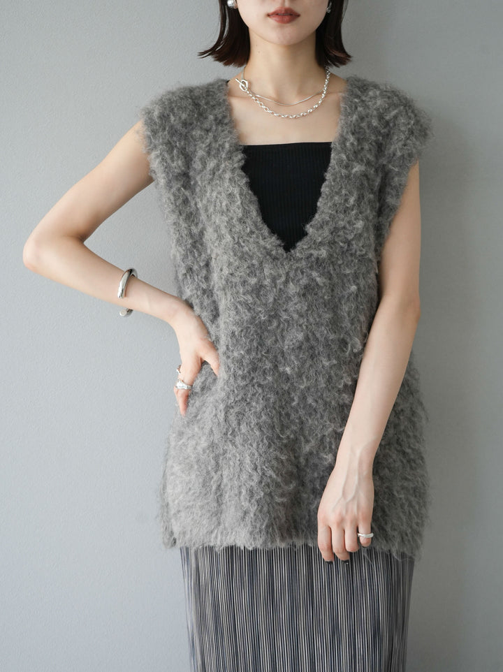 [予約]ウール混ミックスヤーンニットベスト/モカ