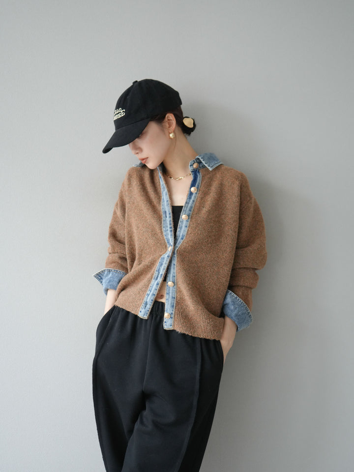 [SET]デニム襟ボタンニットカーディガン+2WAYデザインスウェットパンツ(2set)