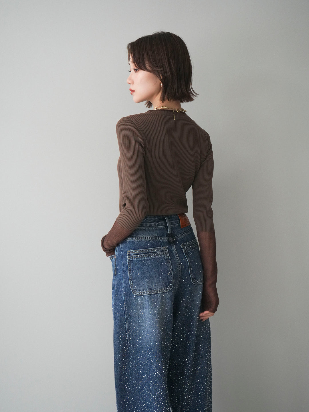 [予約]リブラメシアー切替リブニットトップス/brown