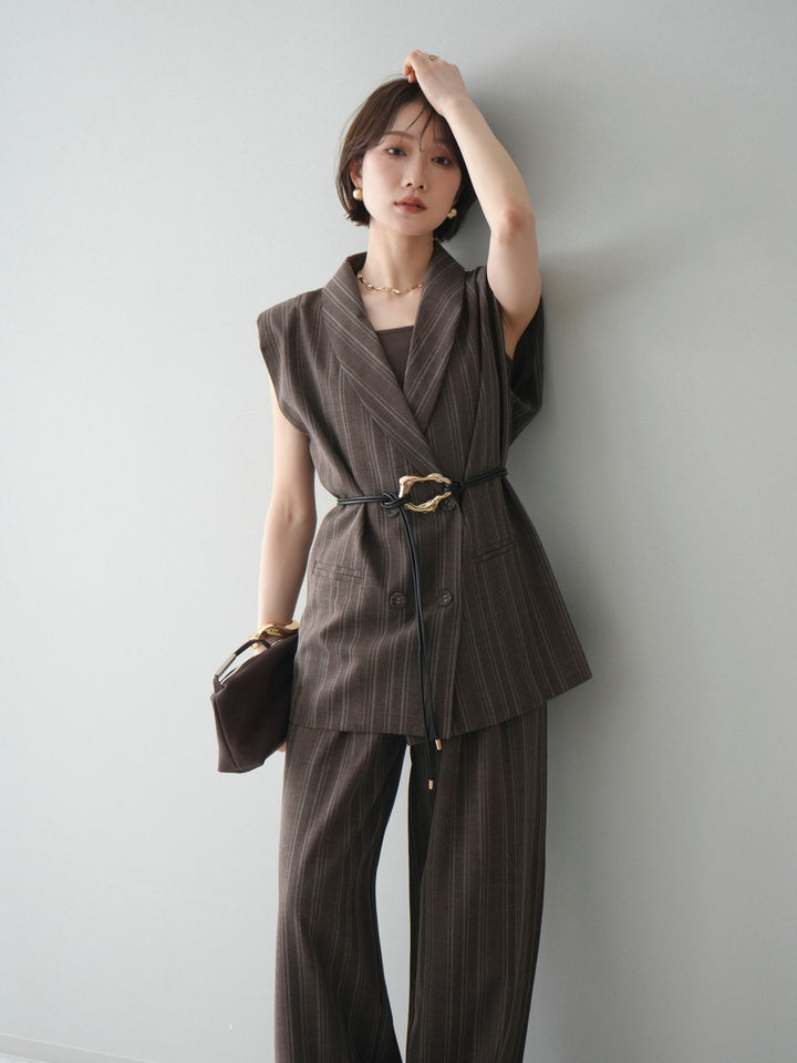 [SET]モチーフベルト付ストライプジレ＆パンツSETUP+選べるアクセセット(2set)