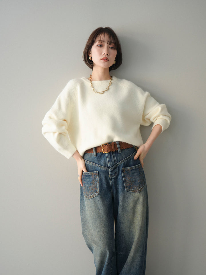 [予約]クルーネックモチモチニットプルオーバー/white