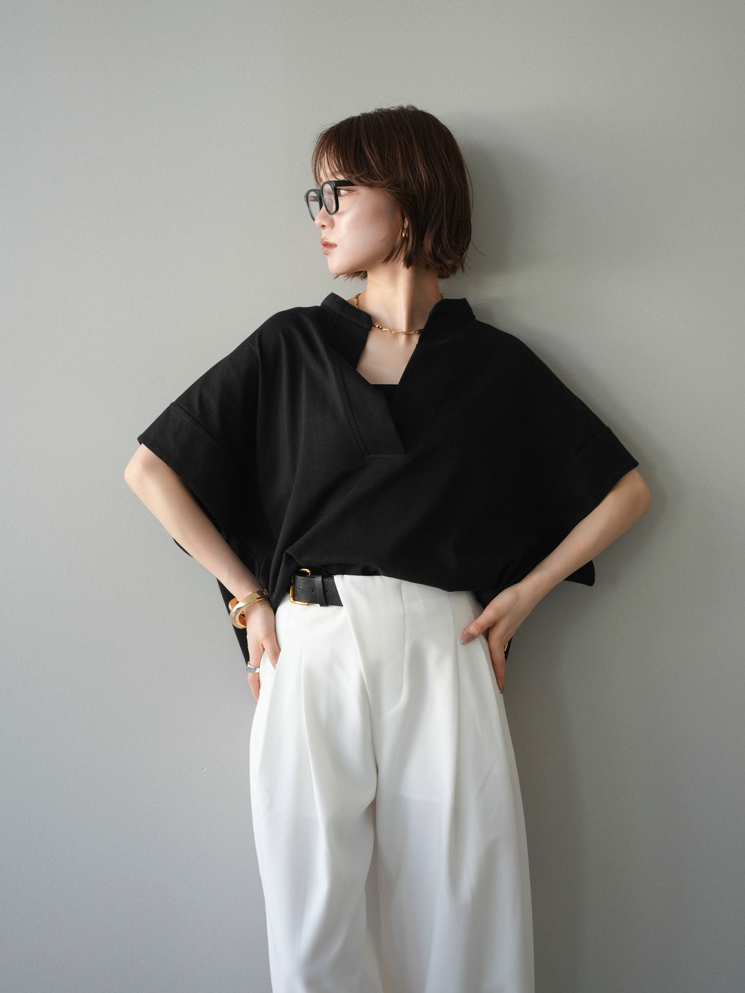 【預購】Skipper 寬袖短袖上衣 / 黑色