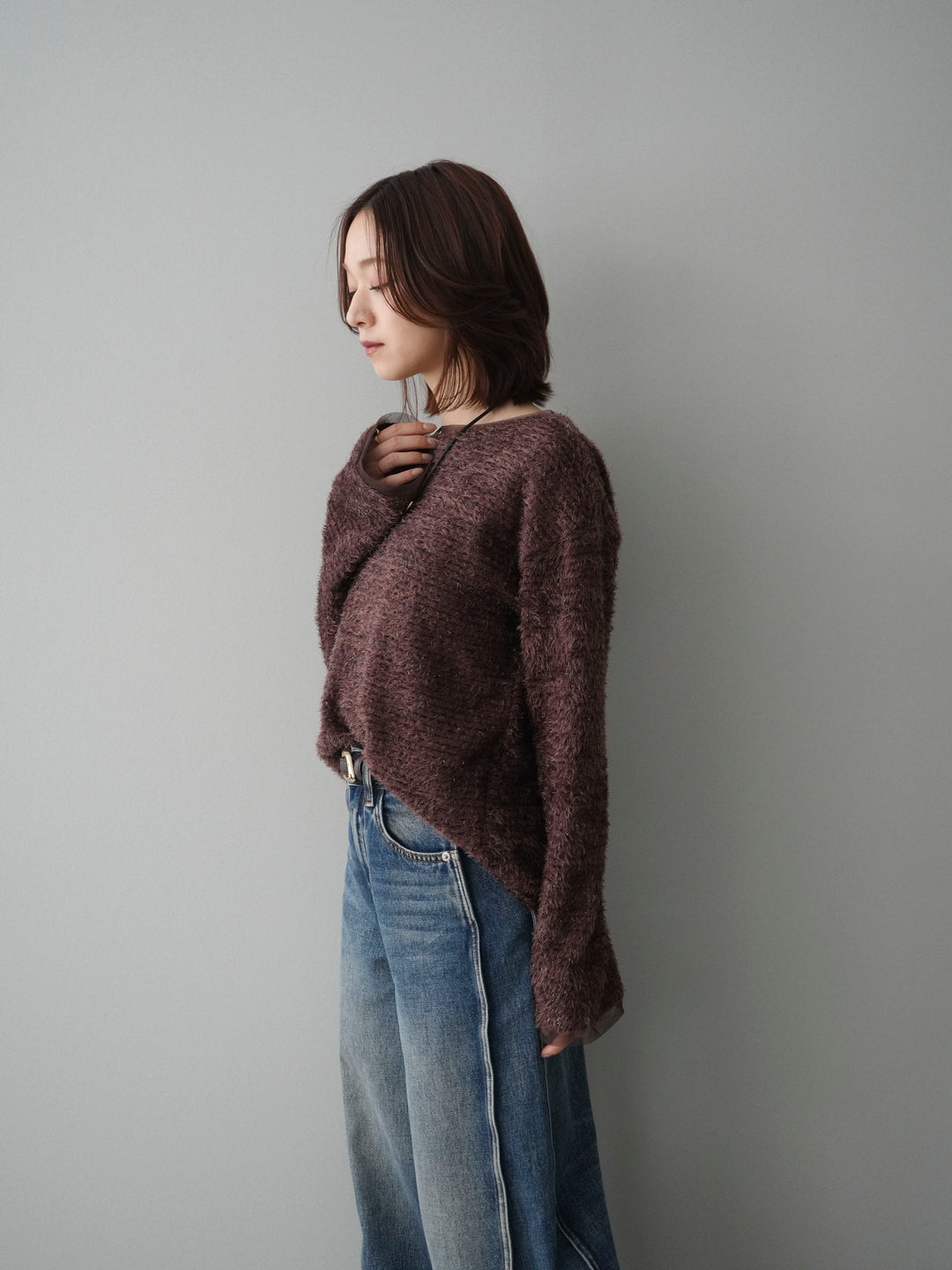 [予約]ラメシャギートップス/brown