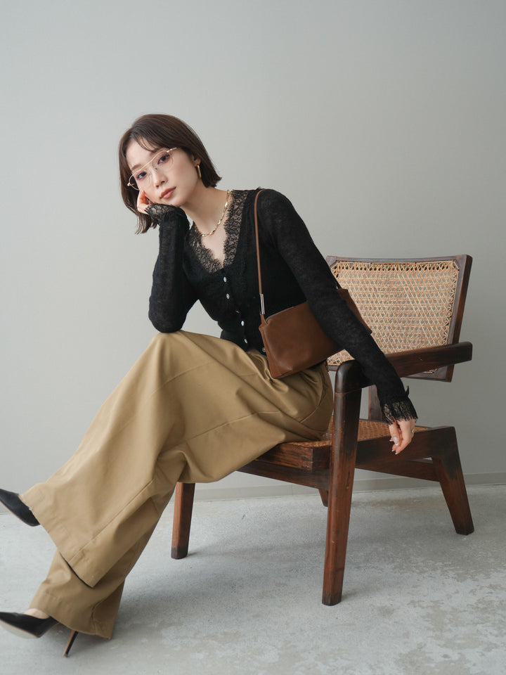 [予約]モヘアタッチレースニットカーディガン/black