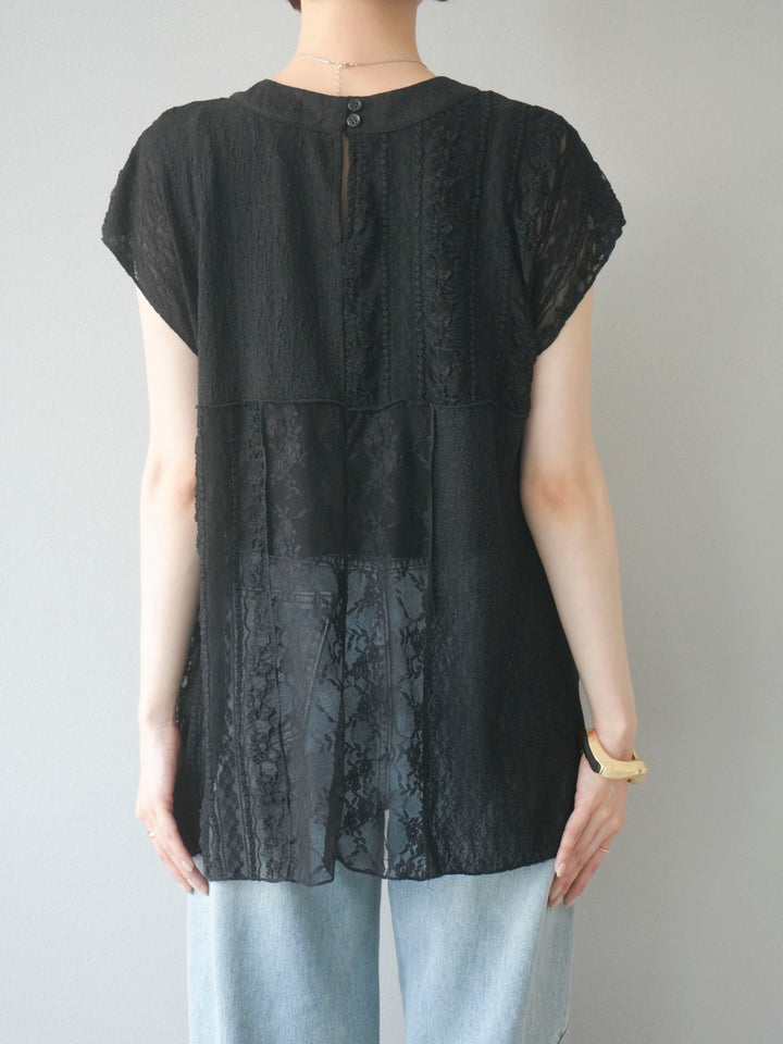 [予約]パッチワークレースフレンチプルオーバー/ブラック