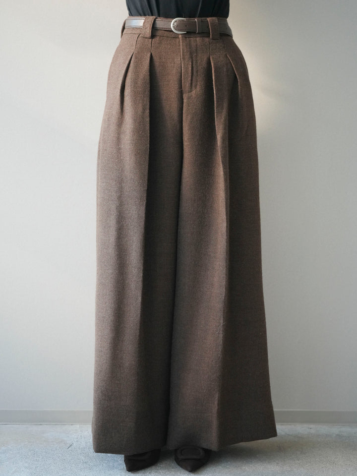 [予約]ウールタッチベルト付ワイドパンツ/brown