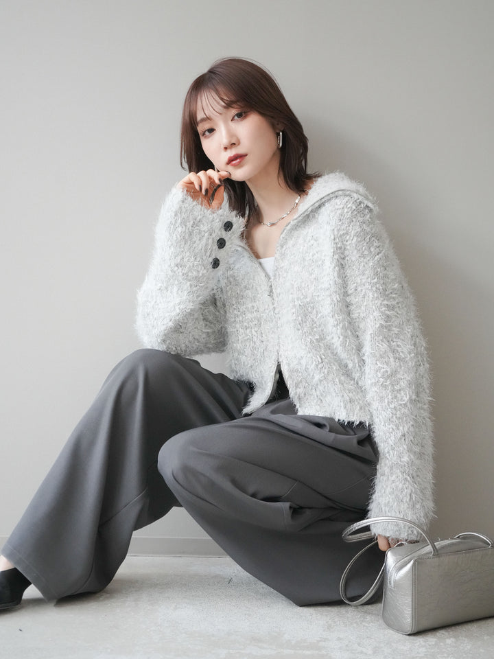 [予約]ミックスシャギージップニットカーディガン/ivory