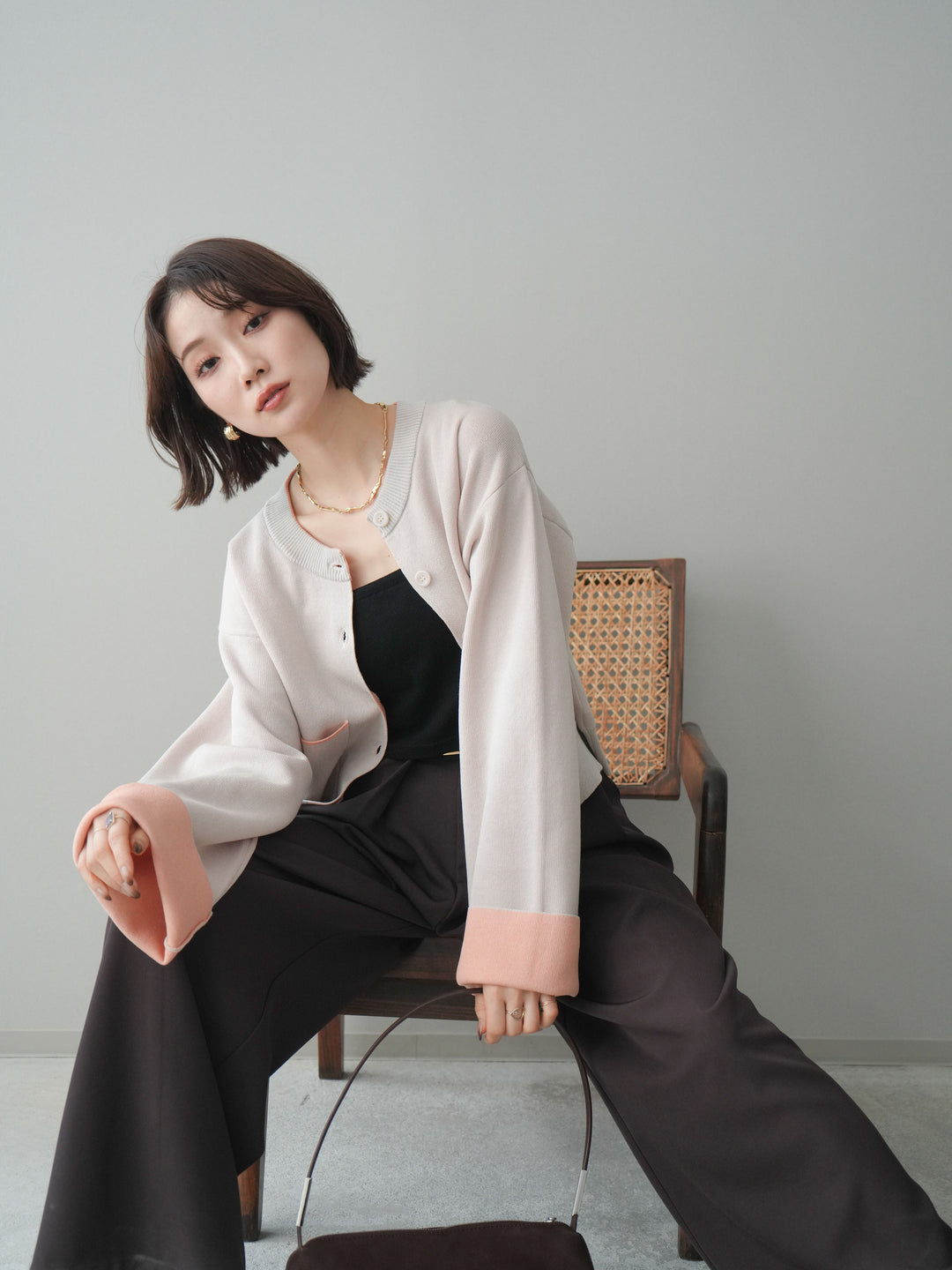 [SET]レーヨンポリダブルフェイスニットカーディガン+ベルトループデザインワイドパンツ(2set)