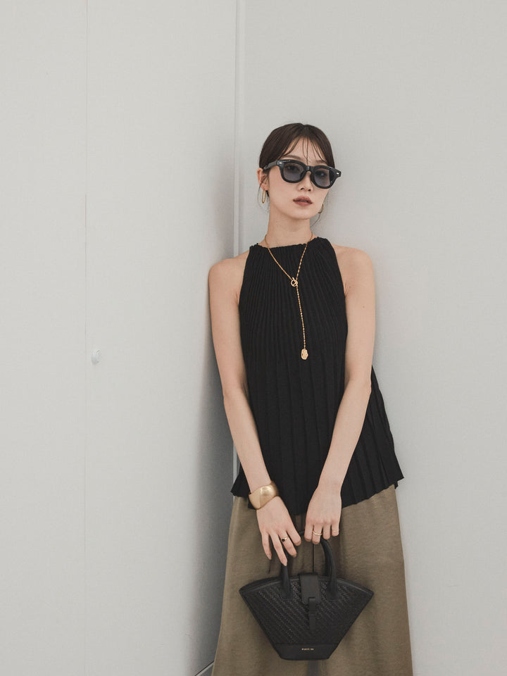 [予約]プリーツニットキャミソール/ブラック