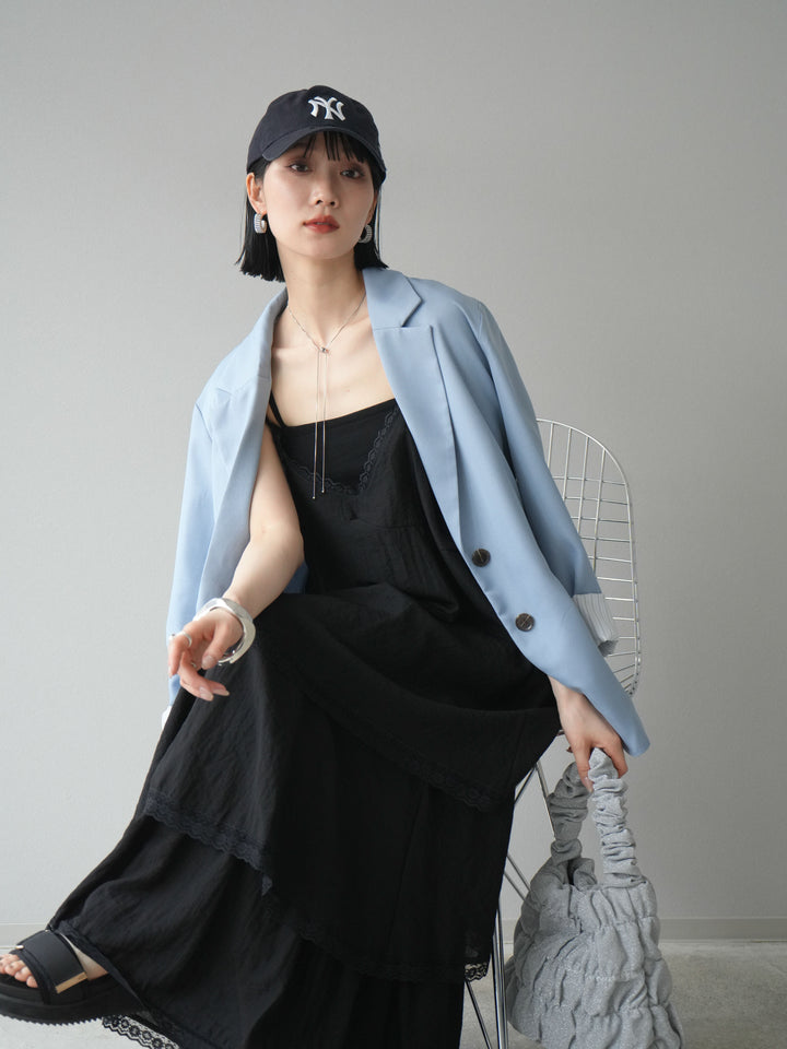 [予約]リネンタッチテーラードジャケット/ライトブルー