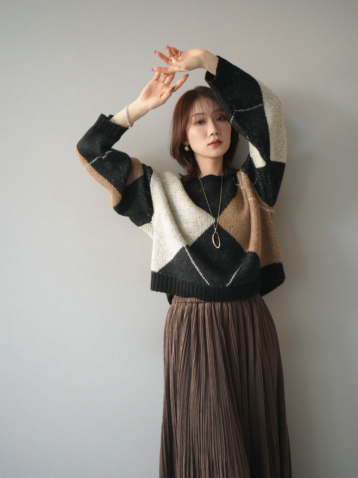 [SET]配色ステッチアーガイル柄ニットプルオーバー+配色ステッチアーガイル柄ニットプルオーバー(2set)