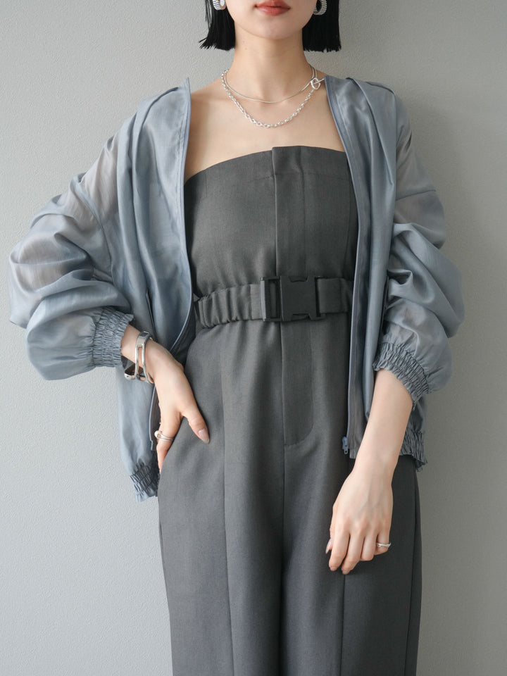 【預購】混色斜紋腰帶熊圖案工裝褲/炭灰色